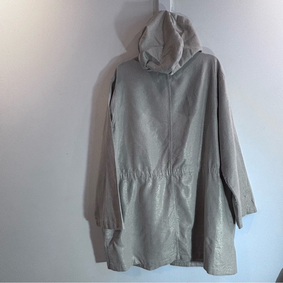 J JILL Sz XL Jacket Hood Drawstring Pockets Unlined Linen Cotton Blend Metallic - Picture 5 of 9